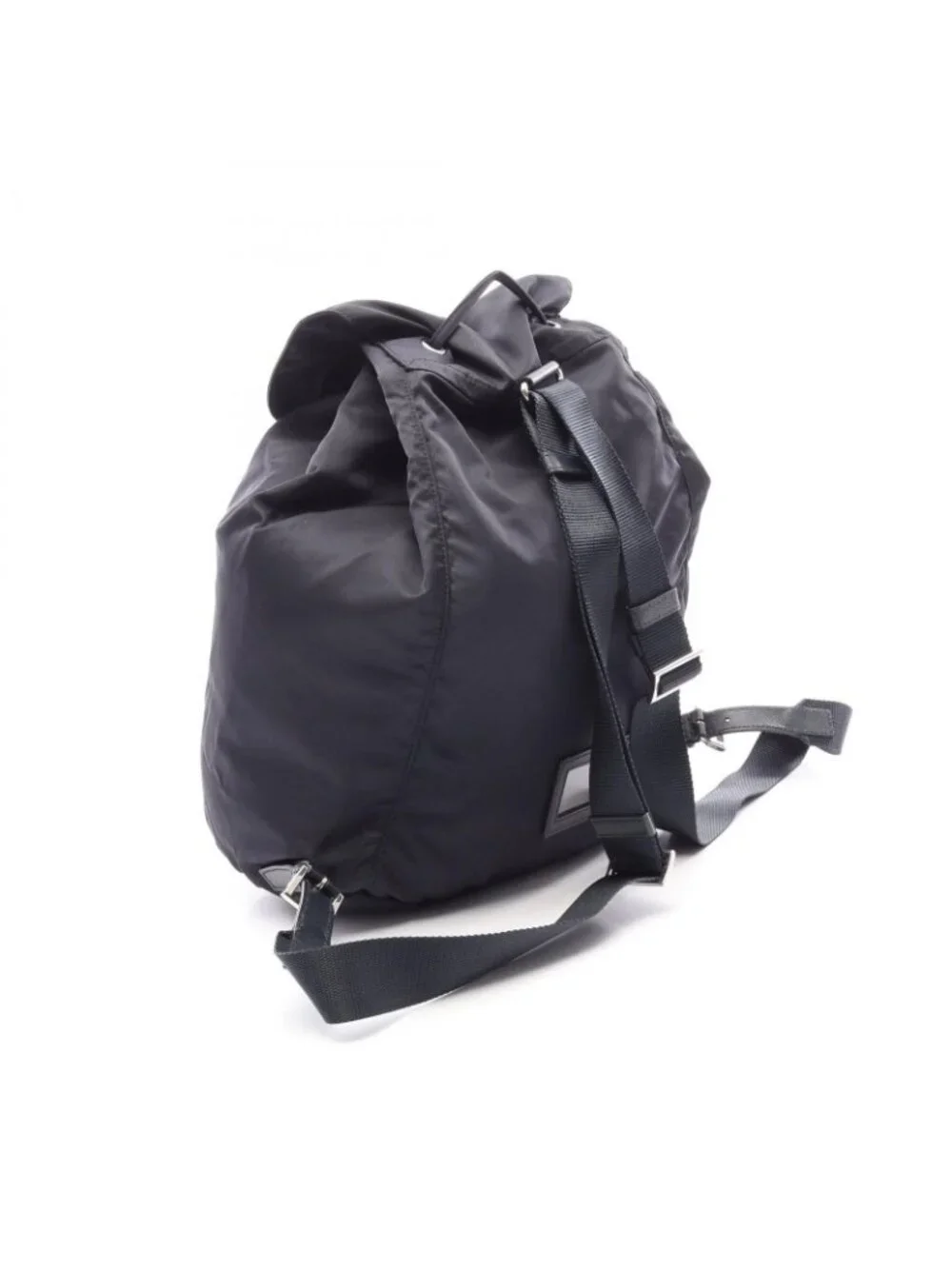 Prada Backpack Triangle Plate Drawstring Navy Nylon Leather Logo